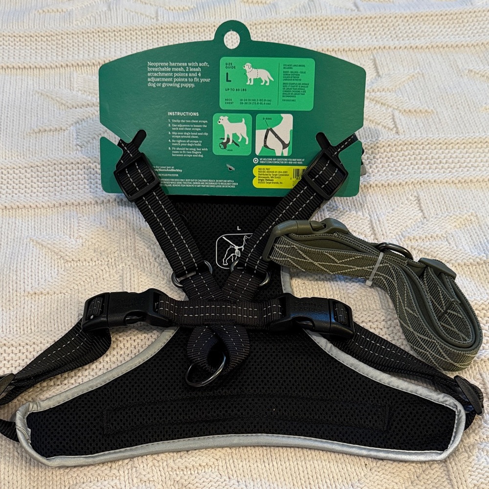 Boots & Barkley Black Reflective Harness & Green/gray Design Collar, Large - Picture 6 of 6